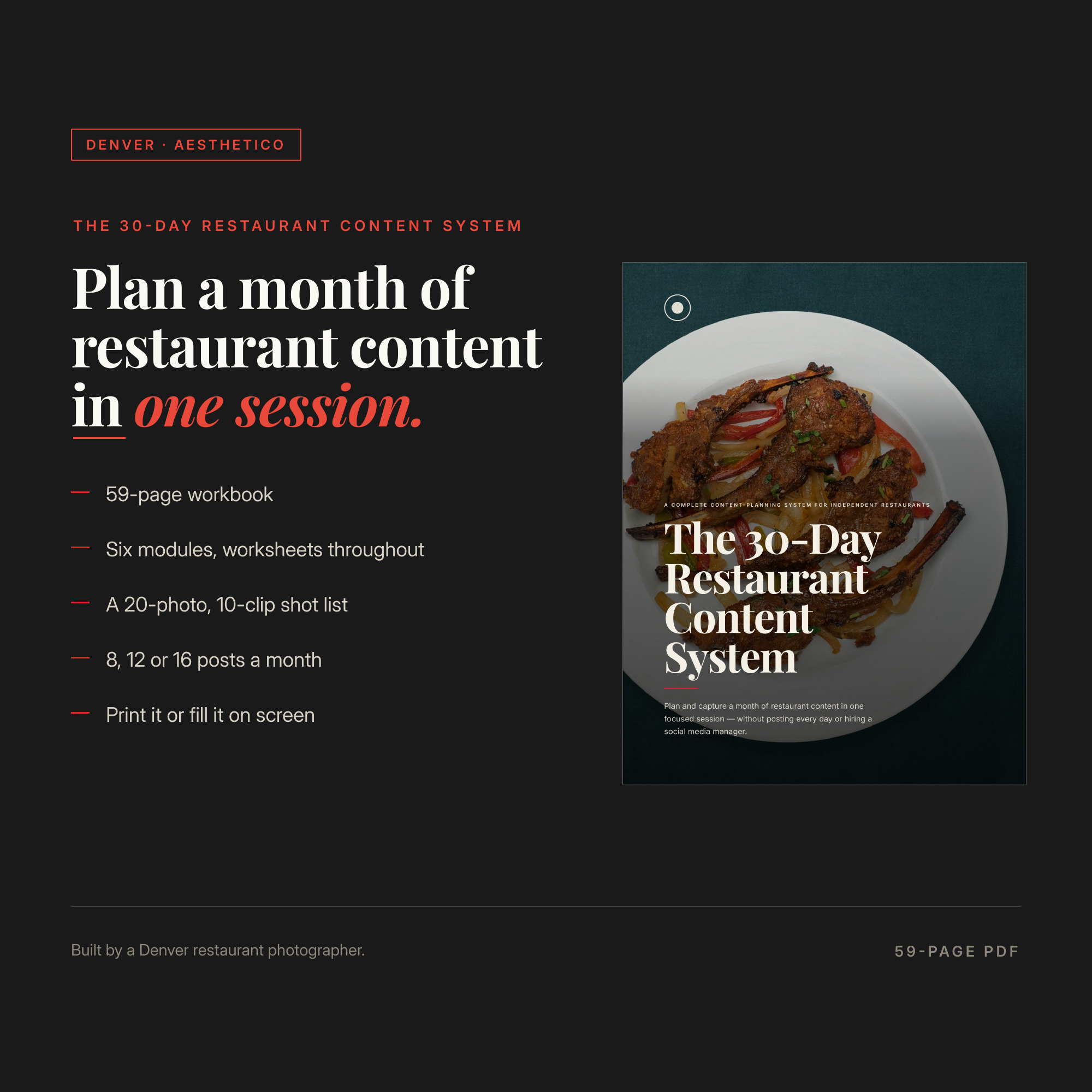 The 30-Day Restaurant Content System — restaurant marketing workbook cover