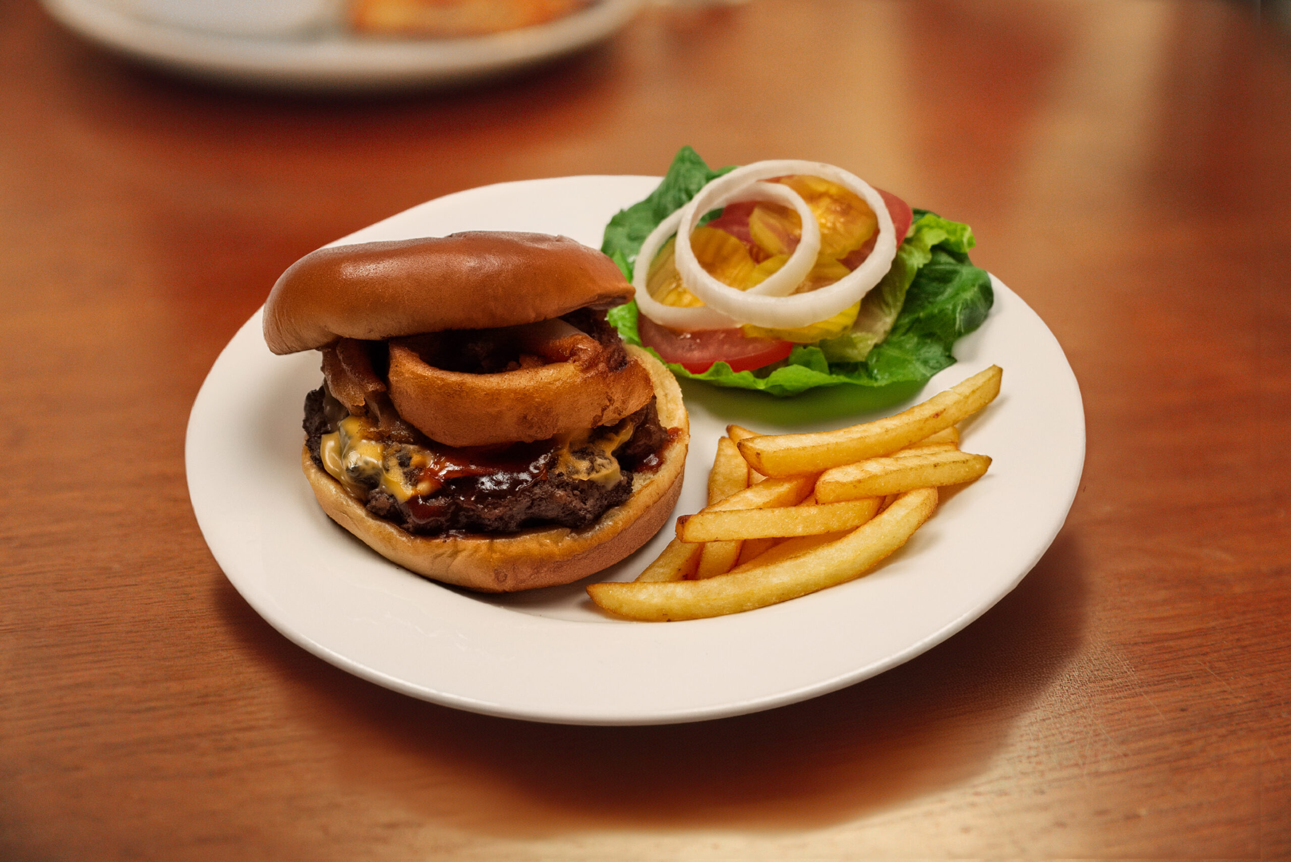 BBQ burger with fries