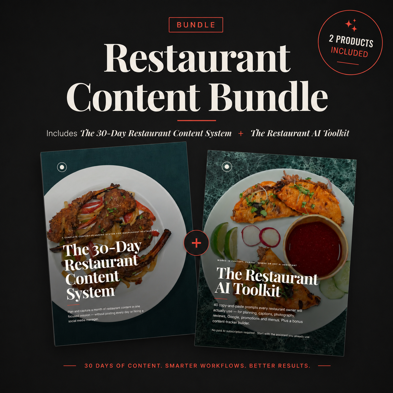 The 30-Day Restaurant Content System workbook and the Restaurant AI Toolkit