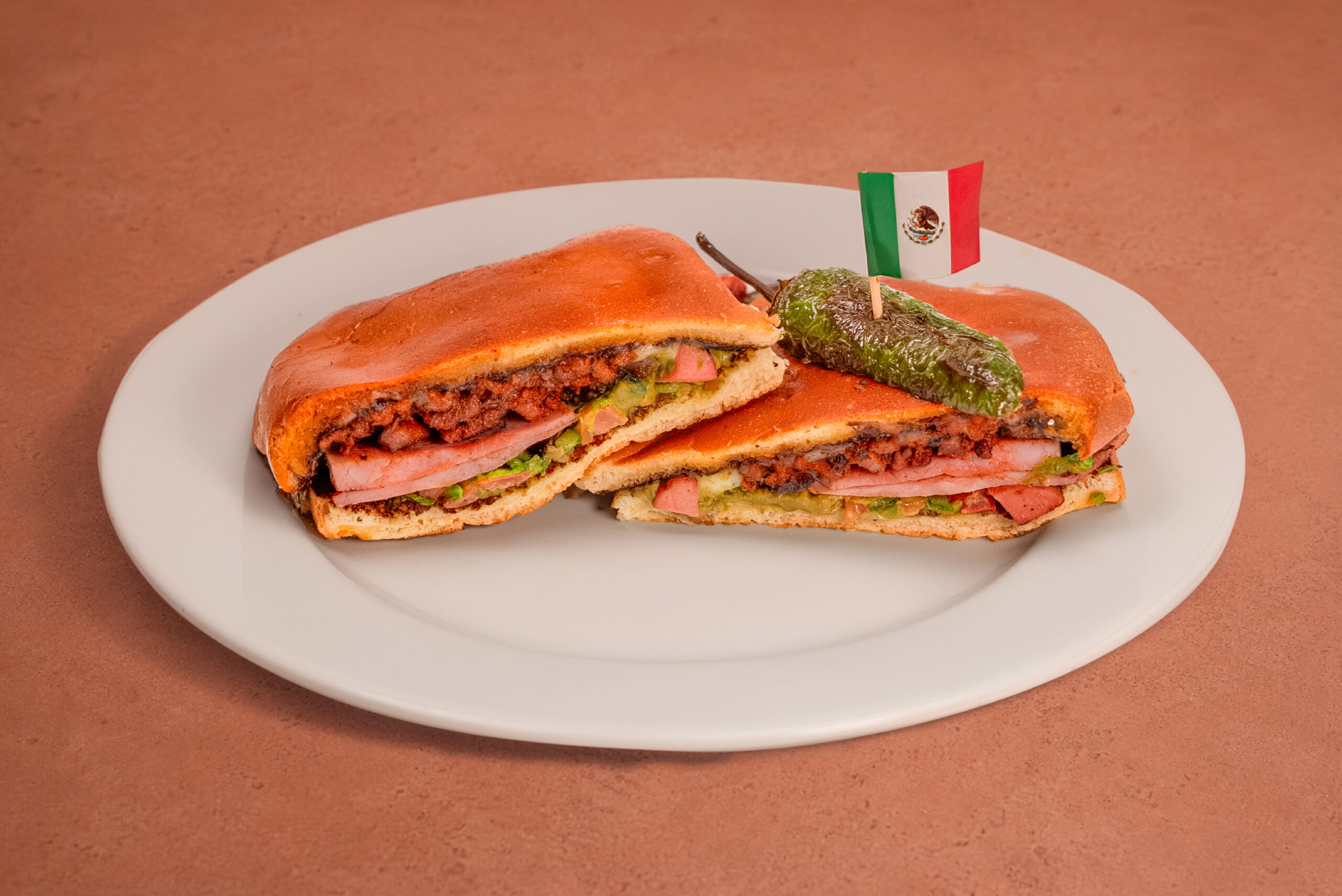 Torta sandwich with roasted jalapeno