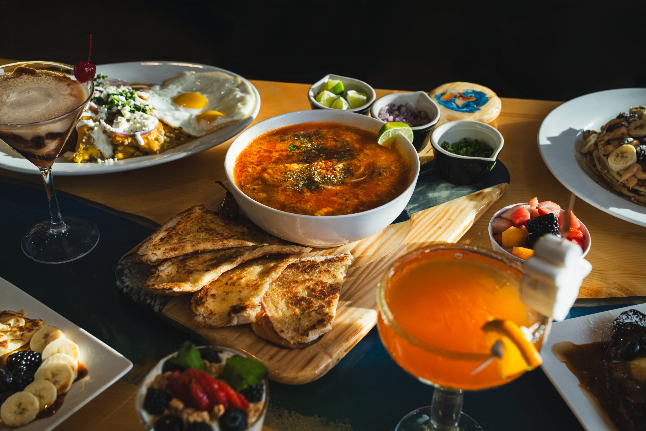 Brunch spread with menudo, Mariscos Todo El Mar — Denver food photography by AesthetiCo